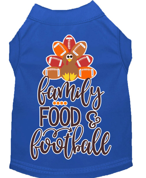 Family, Food, And Football Screen Print Dog Shirt - Blue