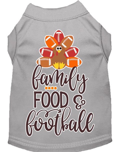 Family, Food, And Football Screen Print Dog Shirt - Grey