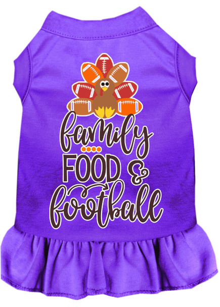 Family, Food, And Football Screen Print Dog Dress - Purple