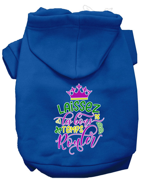 Laissez Les Bons Temps Rouler Screen Print Mardi Gras Dog Hoodie - Blue