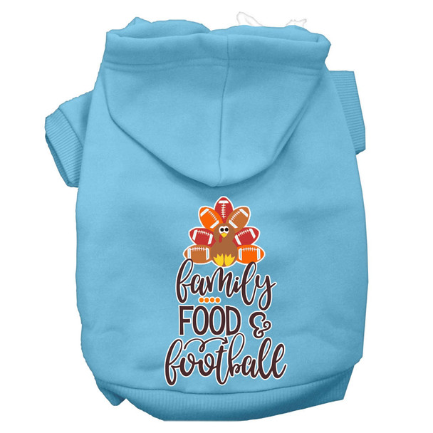 Family, Food, And Football Screen Print Dog Hoodie - Baby Blue