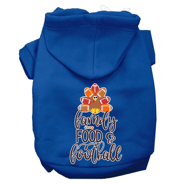 Family, Food, And Football Screen Print Dog Hoodie - Blue