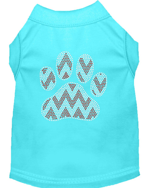 Candy Cane Chevron Paw Rhinestone Dog Shirt - Aqua