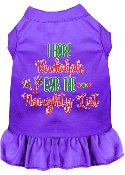 Hope Rudolph Eats Naughty List Screen Print Dog Dress - Purple