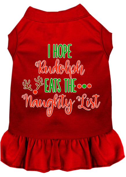 Hope Rudolph Eats Naughty List Screen Print Dog Dress - Red