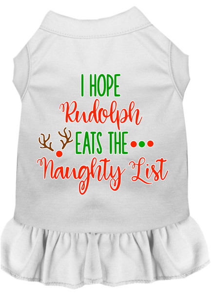 Hope Rudolph Eats Naughty List Screen Print Dog Dress - White