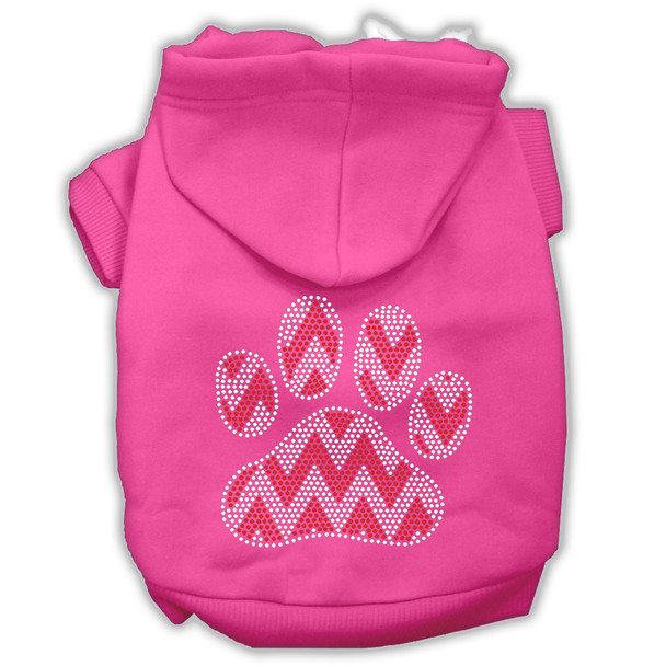 Candy Cane Chevron Paw Rhinestone Dog Hoodie - Bright Pink