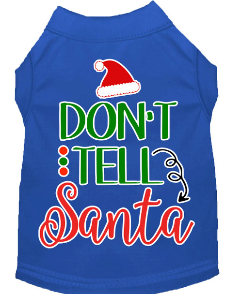 Don't Tell Santa Screen Print Dog Shirt - Blue