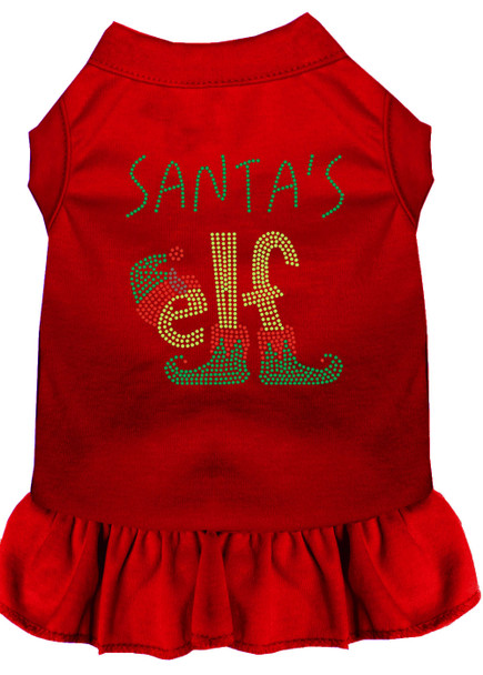Santa's Elf Rhinestone Dog Dress - Red