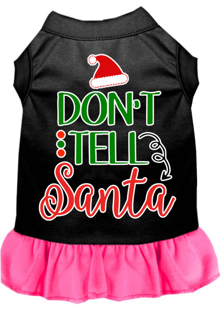 Don't Tell Santa Screen Print Dog Dress - Black With Bright Pink Skirt