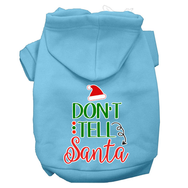 Don't Tell Santa Screen Print Dog Hoodie - Baby Blue