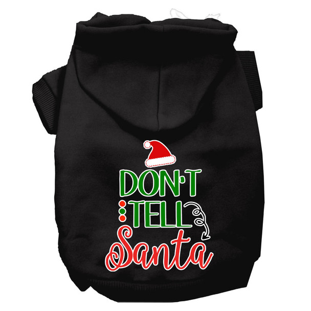 Don't Tell Santa Screen Print Dog Hoodie - Black