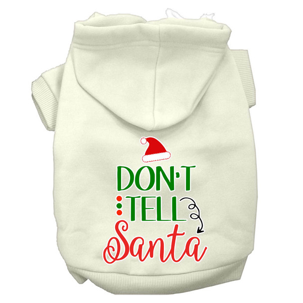 Don't Tell Santa Screen Print Dog Hoodie - Cream