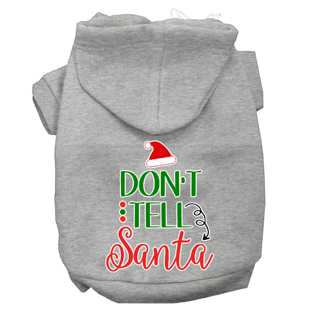 Don't Tell Santa Screen Print Dog Hoodie - Grey
