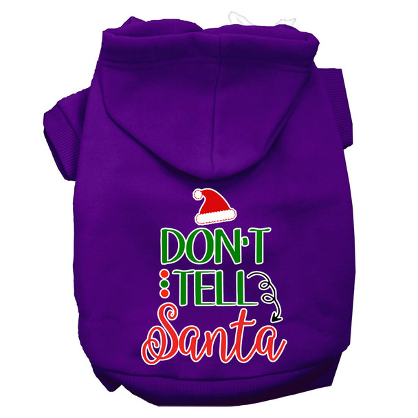 Don't Tell Santa Screen Print Dog Hoodie - Purple