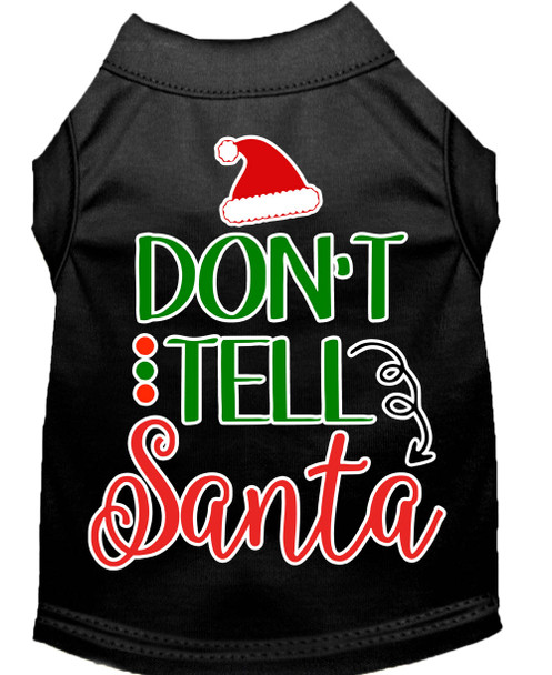 Don't Tell Santa Screen Print Dog Shirt - Black