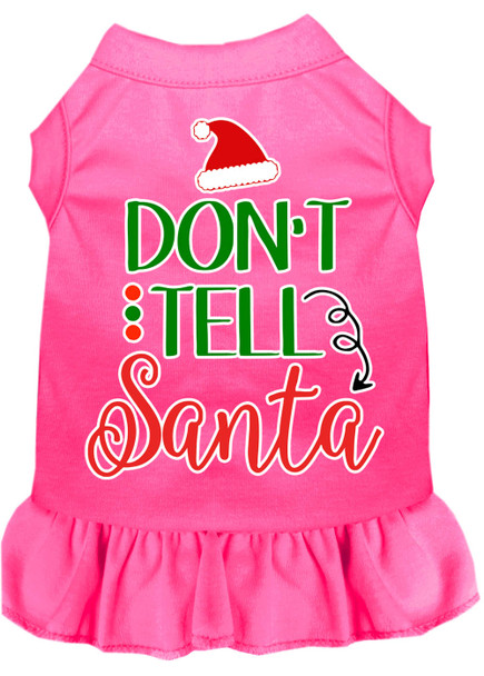 Don't Tell Santa Screen Print Dog Dress - Bright Pink