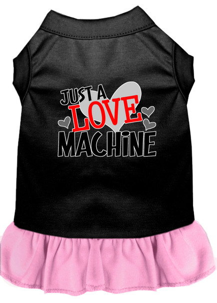 Love Machine Screen Print Dog Dress - Black With Light Pink
