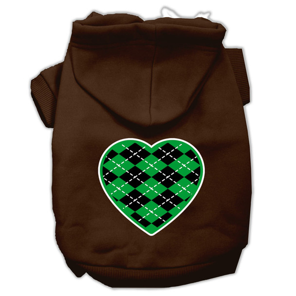 Argyle Heart Green Screen Print Pet Hoodies - Brown