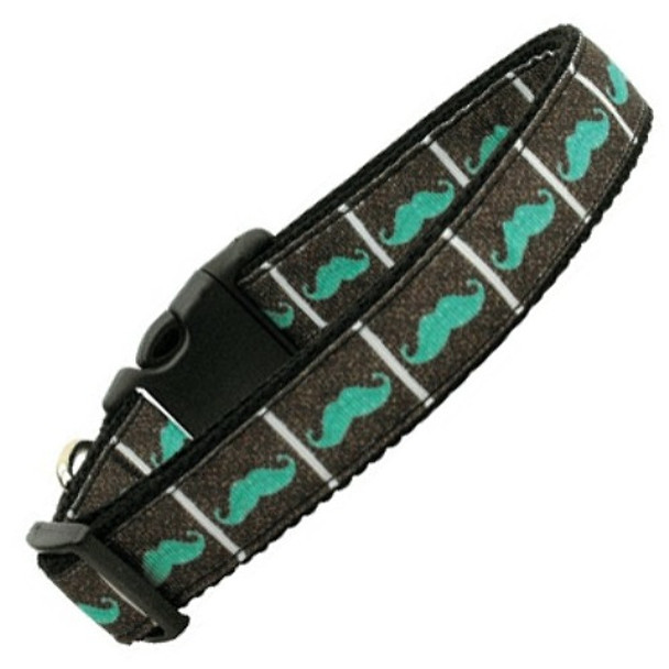 Aqua Moustaches Nylon Dog & Cat Collar image