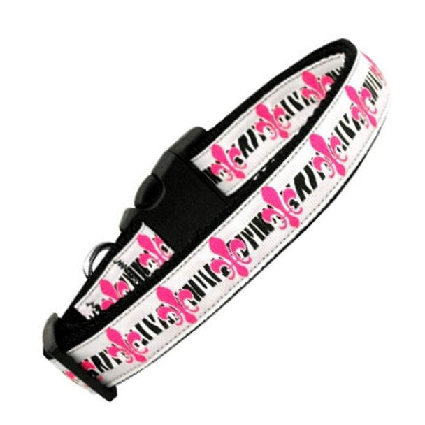 Pink Fleur De Lis Nylon Dog & Cat Collar