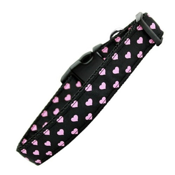Pink And Black Dotty Hearts Nylon Dog & Cat Collar