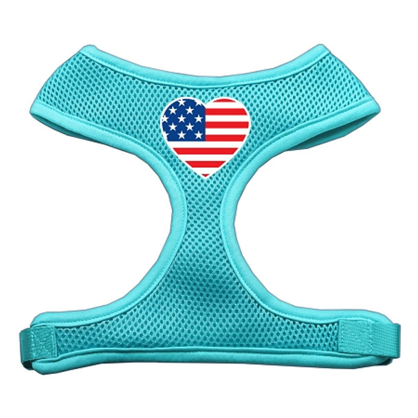 Heart Flag Usa Screen Print Soft Mesh Pet Harness-  Aqua