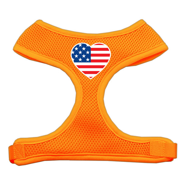 Heart Flag Usa Screen Print Soft Mesh Pet Harness - Orange