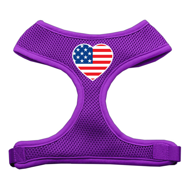 Heart Flag Usa Screen Print Soft Mesh Pet Harness - Purple