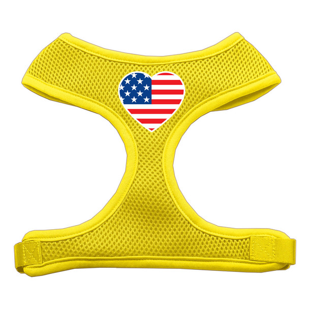 Heart Flag Usa Screen Print Soft Mesh Pet Harness - Yellow