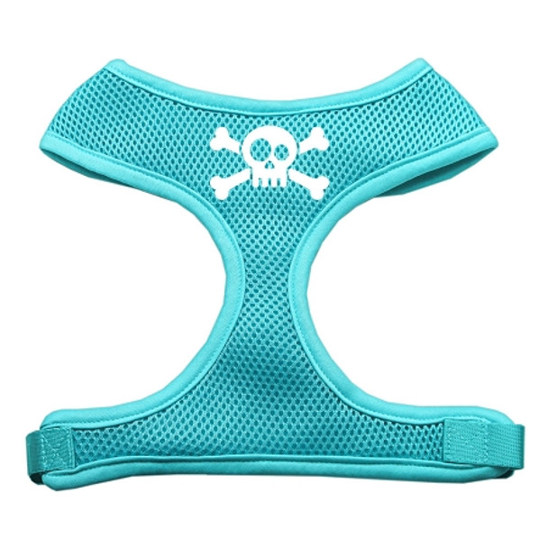 Skull Crossbones Screen Print Soft Mesh Pet Harness - Aqua