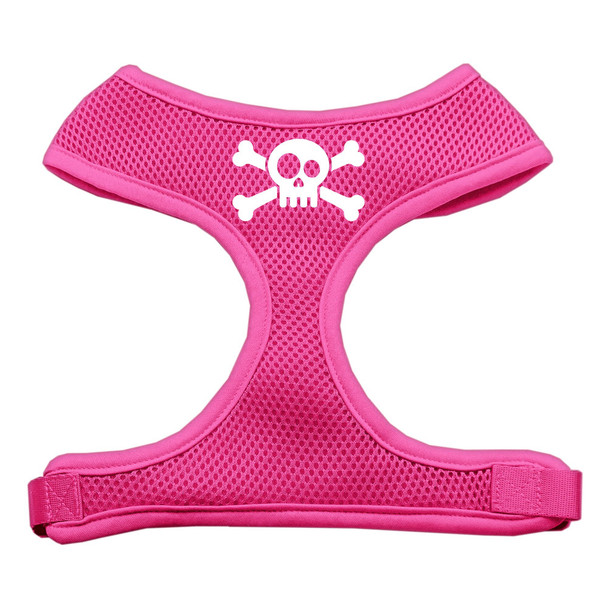 Skull Crossbones Screen Print Soft Mesh Pet Harness - Pink