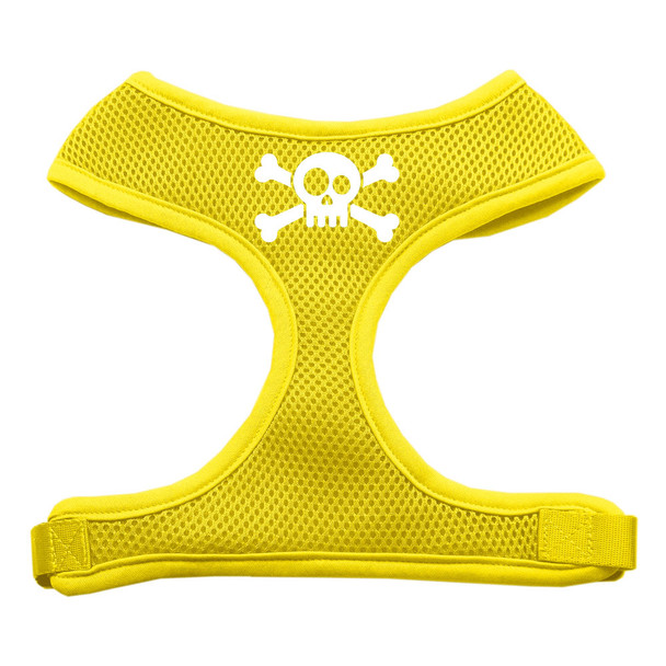 Skull Crossbones Screen Print Soft Mesh Pet Harness - Yellow