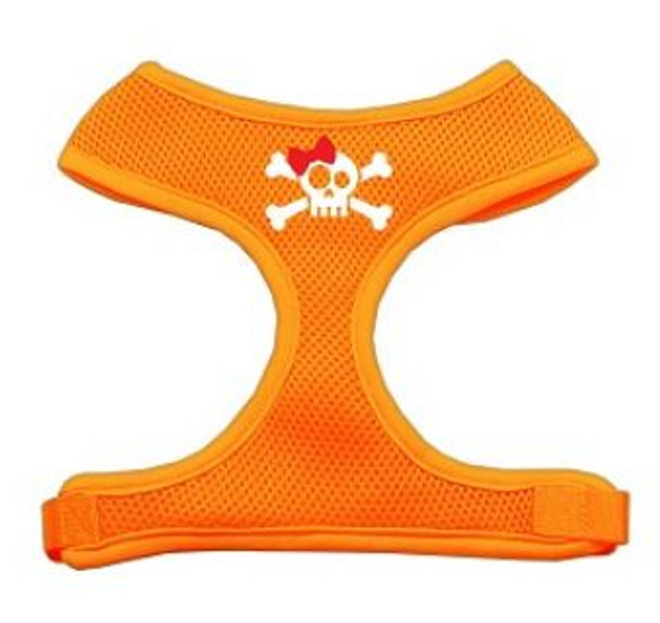 Skull Bow Screen Print Soft Mesh Pet Harness - Orange