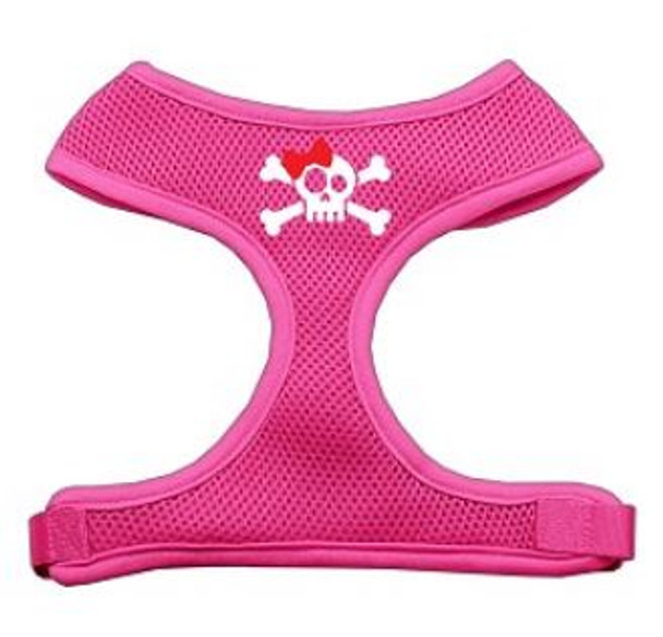 Skull Bow Screen Print Soft Mesh Pet Harness - Pink