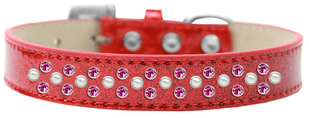 Sprinkles Ice Cream Dog Collar Pearl And Bright Pink Crystals - Red