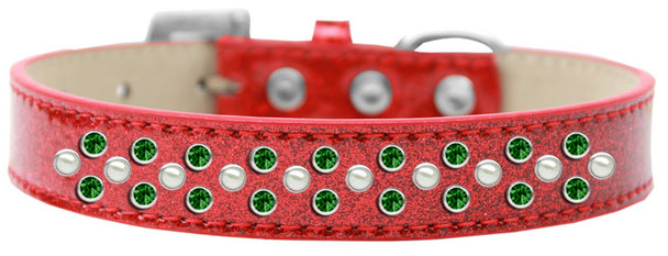 Sprinkles Ice Cream Dog Collar Pearl And Emerald Green Crystals - Red