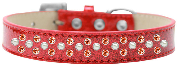 Sprinkles Ice Cream Dog Collar Pearl And Orange Crystals - Red