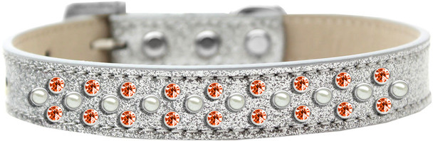 Sprinkles Ice Cream Dog Collar Pearl And Orange Crystals - Silver