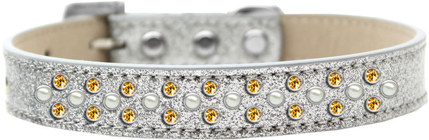 Sprinkles Ice Cream Dog Collar Pearl And Yellow Crystals - Silver
