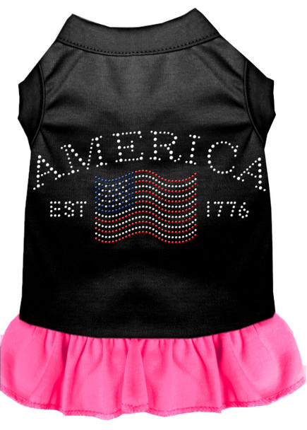 Classic America Rhinestone Dress - Black With Bright Pink