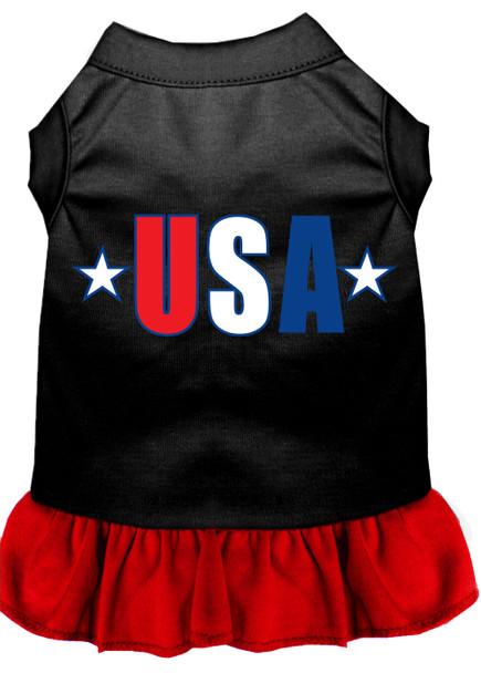 Usa Star Screen Print Dress - Black With Red