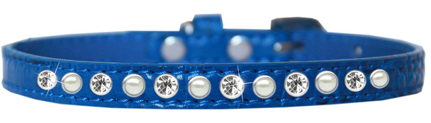 Pearl And Clear Jewel Croc Dog Collar - Blue