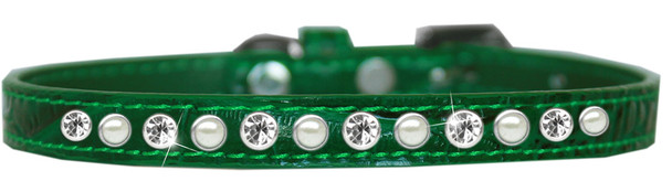 Pearl And Clear Jewel Croc Dog Collar - Emerald Green