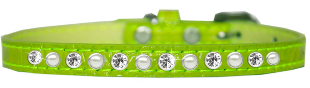 Pearl And Clear Jewel Croc Dog Collar - Lime Green