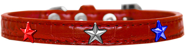 Red, White And Blue Star Widget Croc Dog Collar - Red