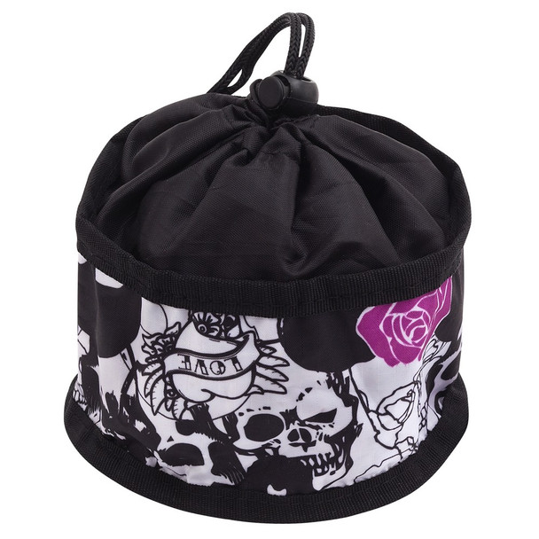 Foldable Travel Dog Bowl - Skulls & Roses