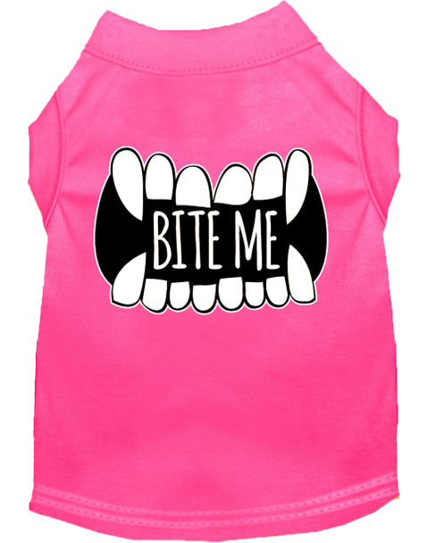 Bite Me Screen Print Dog Shirt - Bright Pink
