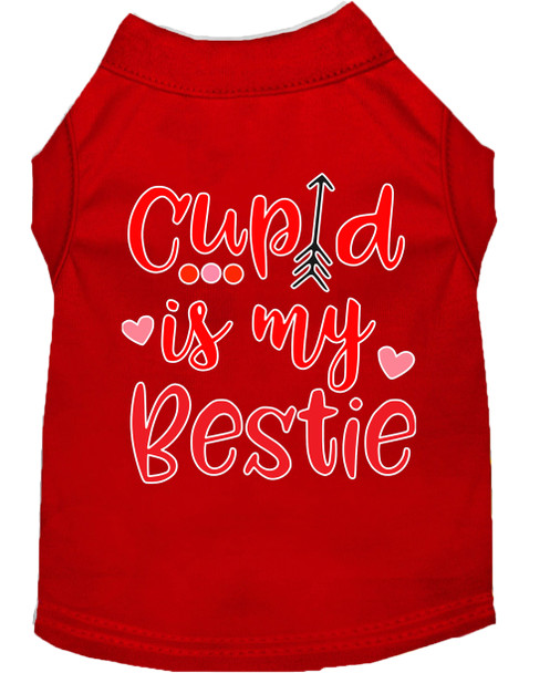 Cupid Is My Bestie Screen Print Dog Shirt - Red