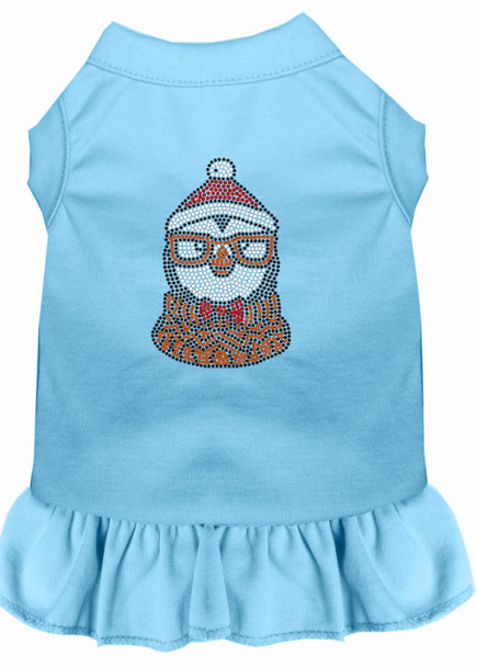 Hipster Penguin Rhinestone Dog Dress - Baby Blue